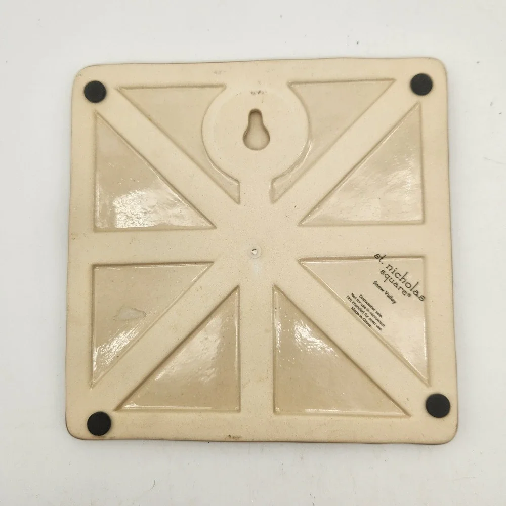 St Nicholas Sq Snow Valley Ceramic Pine Tree Wall Tile Trivet Cottagecore Disc